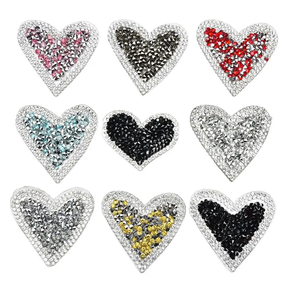 10Pcs Double Heart Shaped Iron on Rhinestone Motifs Applique Hot