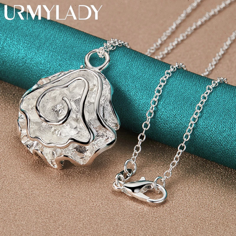URMYLADY 925 Sterling Silver Rose Flower Necklace Bracelet Earring Ring Jewelry Set For Women Wedding Party Fashion Charm Gift 4