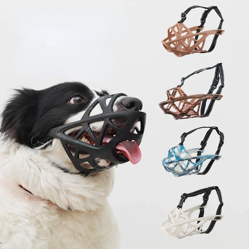 Adjustable Dog Muzzle Soft Silicone Breathable Strong Basket Small Medium Large X-Large Dogs Mouth Muzzles Lightweight & Durable