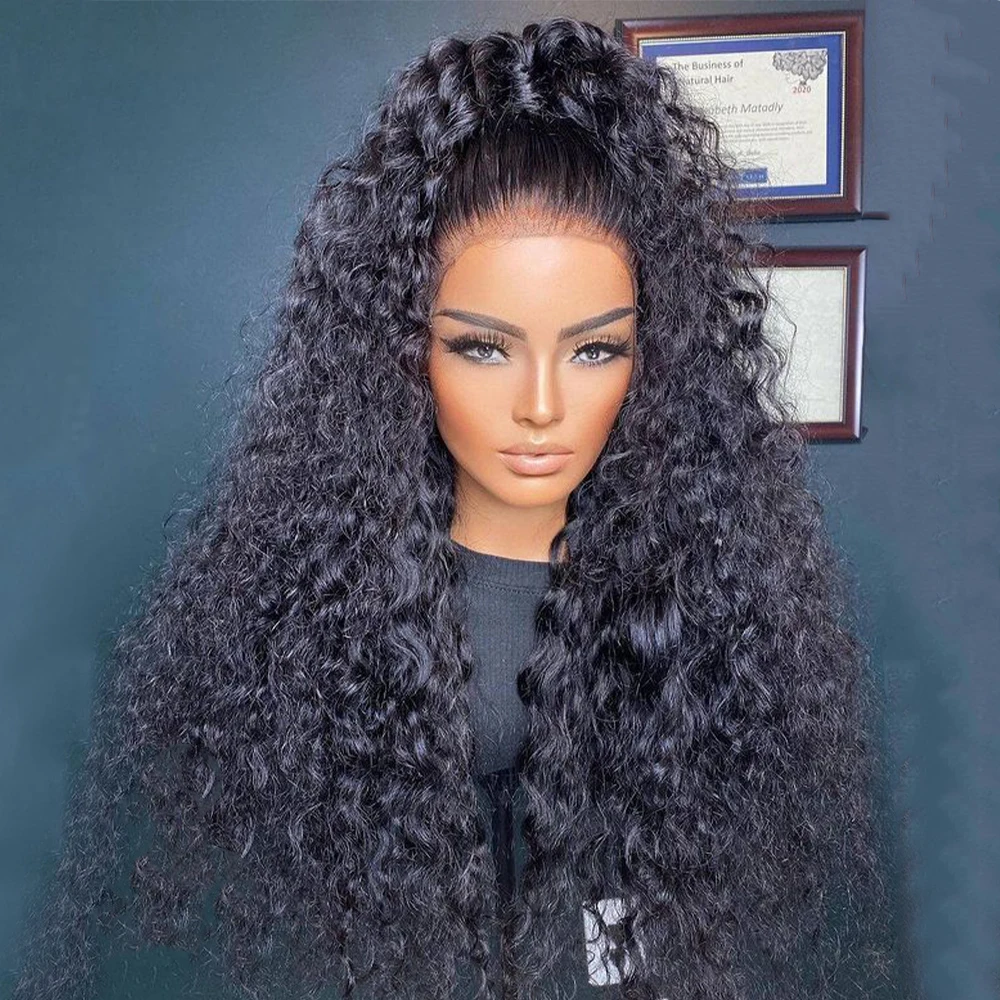 

Natural Black 26 Inches Long 180%Density Glueless Kinky Curly Preplucked Lace Front Wig BabyHair Heat Temperature Daily Cosplay