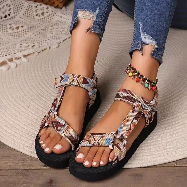 2024 Women’s Summer Ethnic Colorful Wedge Velcro Sandals