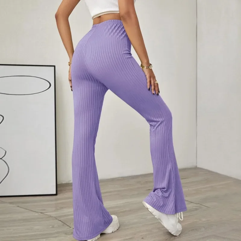 2024 Spring/Summer New Style High Waist Slimming High Waist Knitted Elastic Horn Casual Pants for Women's Leisure Sports YSQ12