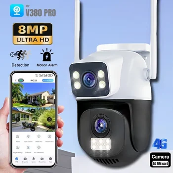 4G SIM Card Camera 8MP Dual Lens Dual Screen Outdoor Wireless Monitor Body Detection PIR Security Protection PTZ V380Pro Camera 1