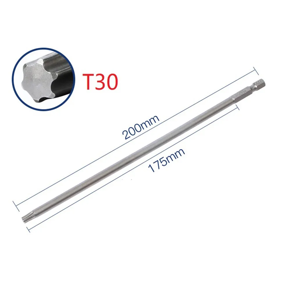 1/6 stücke 200mm lang T10-T30 magnetischer Torx-Schrauben dreher Bits aus legiertem Stahl Elektro-Schrauben dreher Kopf Torx-Schrauben dreher Elektro werkzeuge – Detail 7