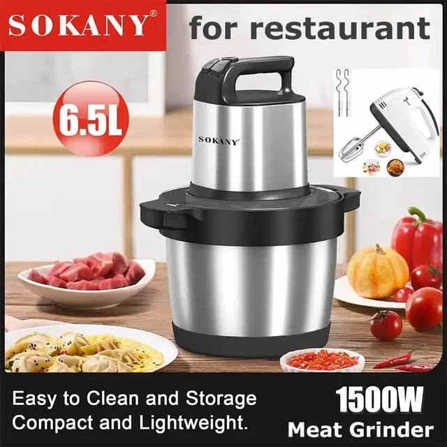 Robot culinaire 6,5 l hachoir à viande électrique en acier inoxydable trancheuse de légumes hachoir broyeur mélangeurs de cuisine appareil ménager 1