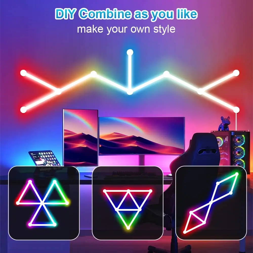 Smart WiFi RGBIC Splicing Wall Light Home Wall DIY Decorative Ambiance Night Light APP Control Dimmable for Game Room BedroomTV