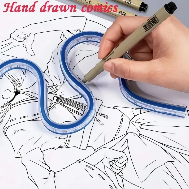 이중 눈금 곡선자, 탄성 곡선 가장자리, 다기능 플라스틱 브러시, 그림 그리기, 디자인 및 수공예 제작에 사용됨