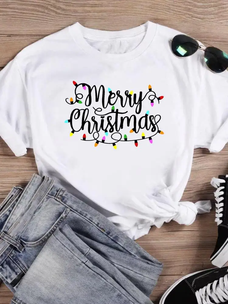 

Clothing Fashion Female New Year T-shirts Merry Christmas Letter Style Love Trend Women Holiday Shirt Print T Top Graphic Tee