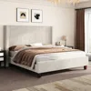 Queen Size Upholstered Bed Frame with 50.8" Tall Headboard, Wingback Platform Beds with Solid Wood Legs, Bed Frames 1