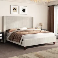 Queen Size Upholstered Bed Frame with 50.8" Tall Headboard, Wingback Platform Beds with Solid Wood Legs, Bed Frames 1