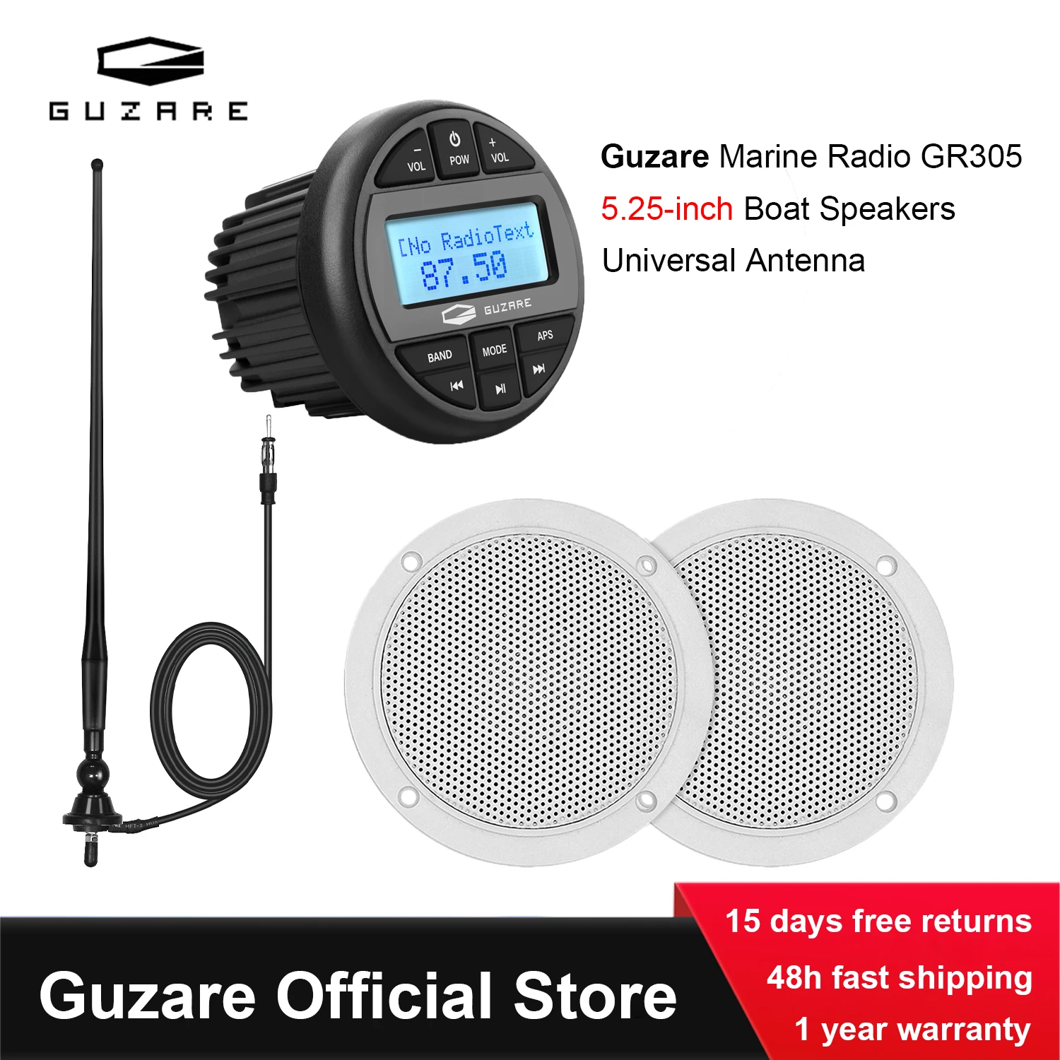Guzare Marine Radio Boat Stereo Waterproof Bluetooth, Marine Speakers