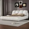 Luxury Upholstered Platform Bed with Thick Headboard,Leather Queen Bed with Oversized Padded Backrest,Platform Bed Frame 6