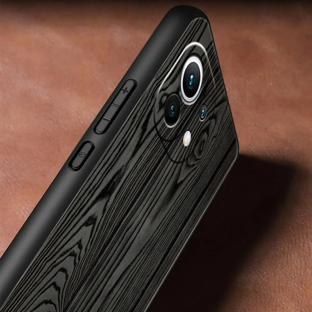 Carved Wood Design Black Silicone Phone Case Cover