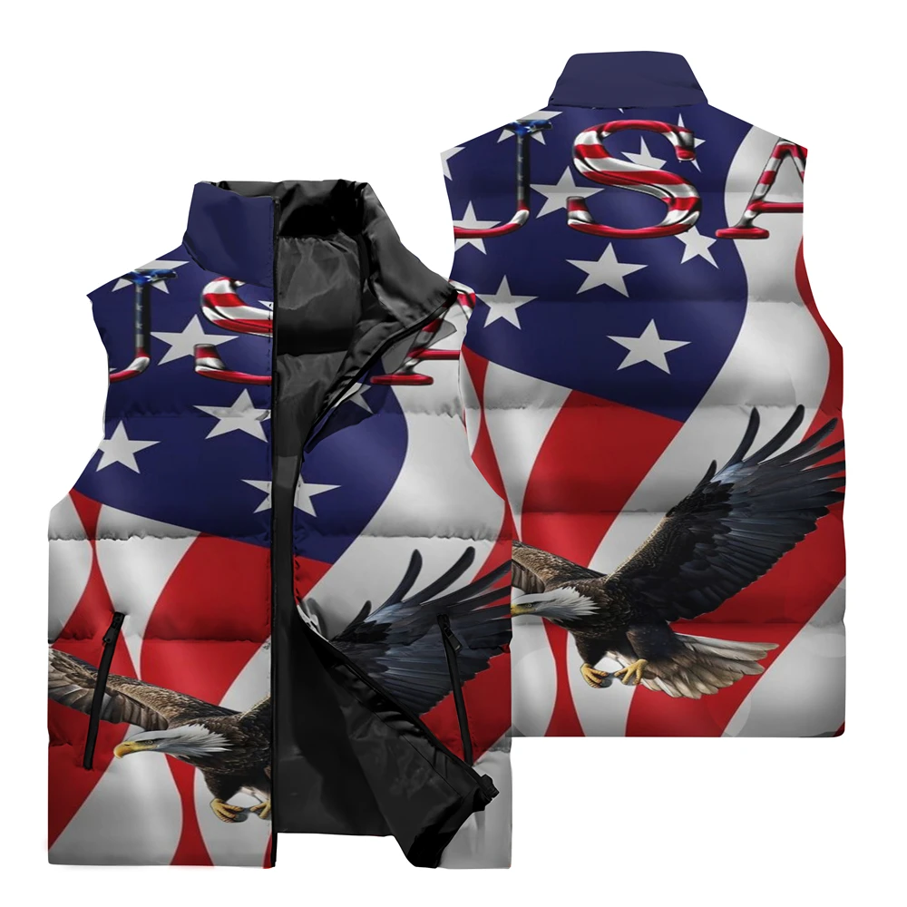 thumbnail image 5 of Chaqueta sin mangas para hombre 2024 con estampado de águila en 3D, chaqueta de invierno para hombre, cortavientos, chaqueta cálida para deportes al aire libre y ciclismo para hombre, 5 of 5