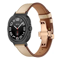 Premium Leather Watch Band - 47mm Ultra Strap Bracelet for Galaxy watch 7 ultra (Rose button apricot)