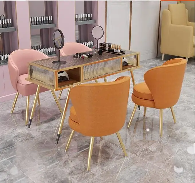 Manicure table Vacuuming simple nail salon special table customer chair Glass manicure double chair set