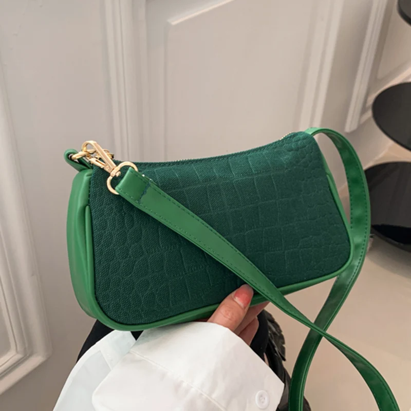 Crocodile Pattern Women Underarm Bag Ladies Small Shoulder Bags Purse  Handbags Green