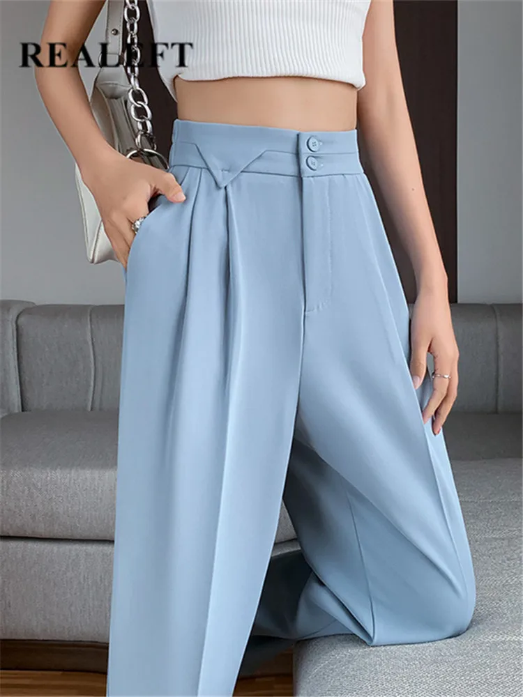 

REALEFT Spring Summer Suit Pants Women's Harem Pants 2022 New High Waist Ankle Length OL Style Minimalism Solid Female Trousers