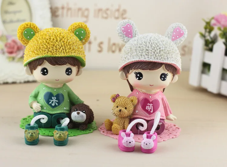 2pcs/set Miniature Ornaments Resin Dolls Hanging Feet Boy Girl Lovers Couple Figurines Craft Wedding Accessories Birthday Gifts