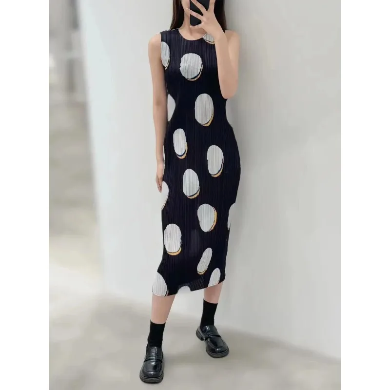 

Женское плиссированное платье миаке без рукавов, летнее корейское модное Повседневное платье миаке с волнистым принтом, новинка 2024