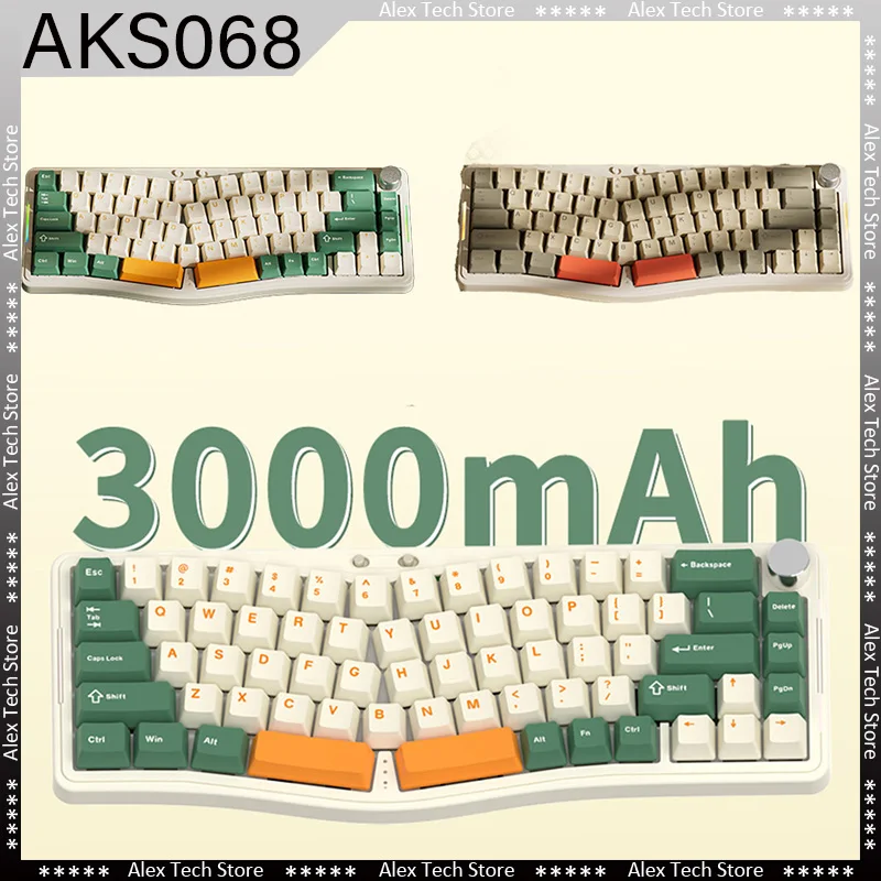 

NEW AJAZZ AKS068pro Mechanical Keyboard Wireless Three Mode Multifunctional Knob Hot Swap RGB VIA Gasket Office PC Gaming Gift