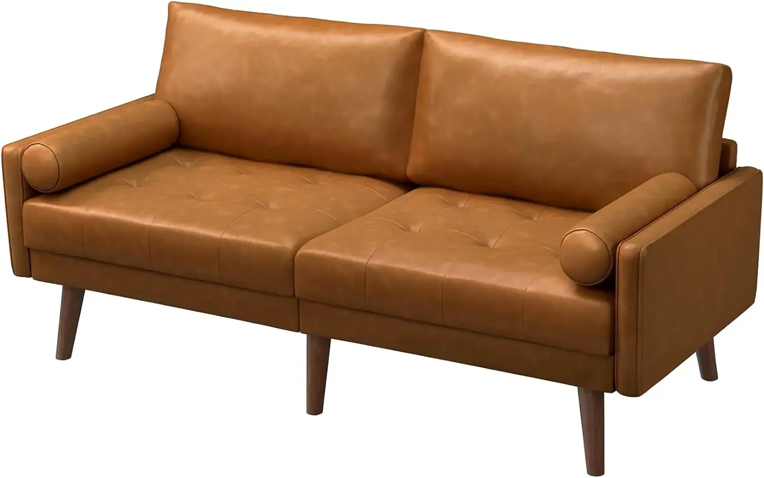 2 Seater Couch, 71inch Faux Leather Loveseat Sofa, Button Tufted Seat Cushion, Removable Back Cushion Cover, 2 Bolster Pillows
