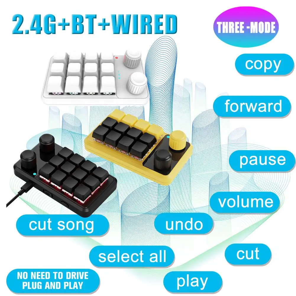 

USB Mini Keypad 12 Keys 2 Knob Custom Programming Macro Mechanical Keyboard Outeum Red Switch Hotswap Macropad For Gaming P8F0