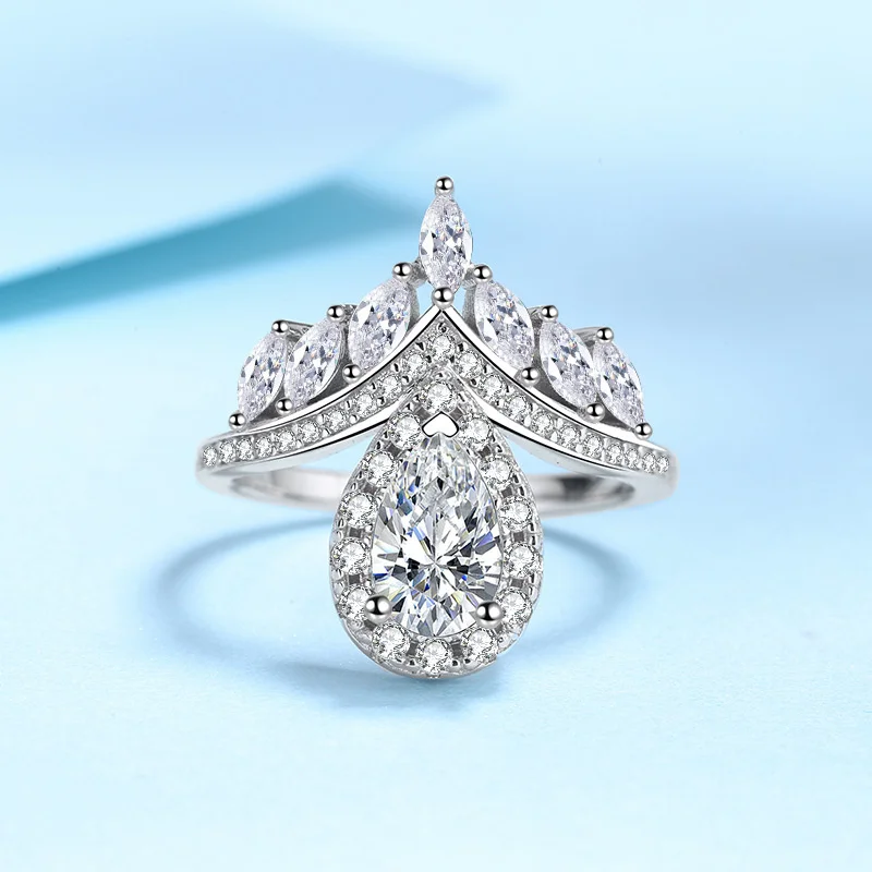 Tancise Luxury Sterling Silver Moissanite Ring 1Ct Gemma a forma di pera Anelli di fidanzamento di nozze per gioielli da donna_voghion.com