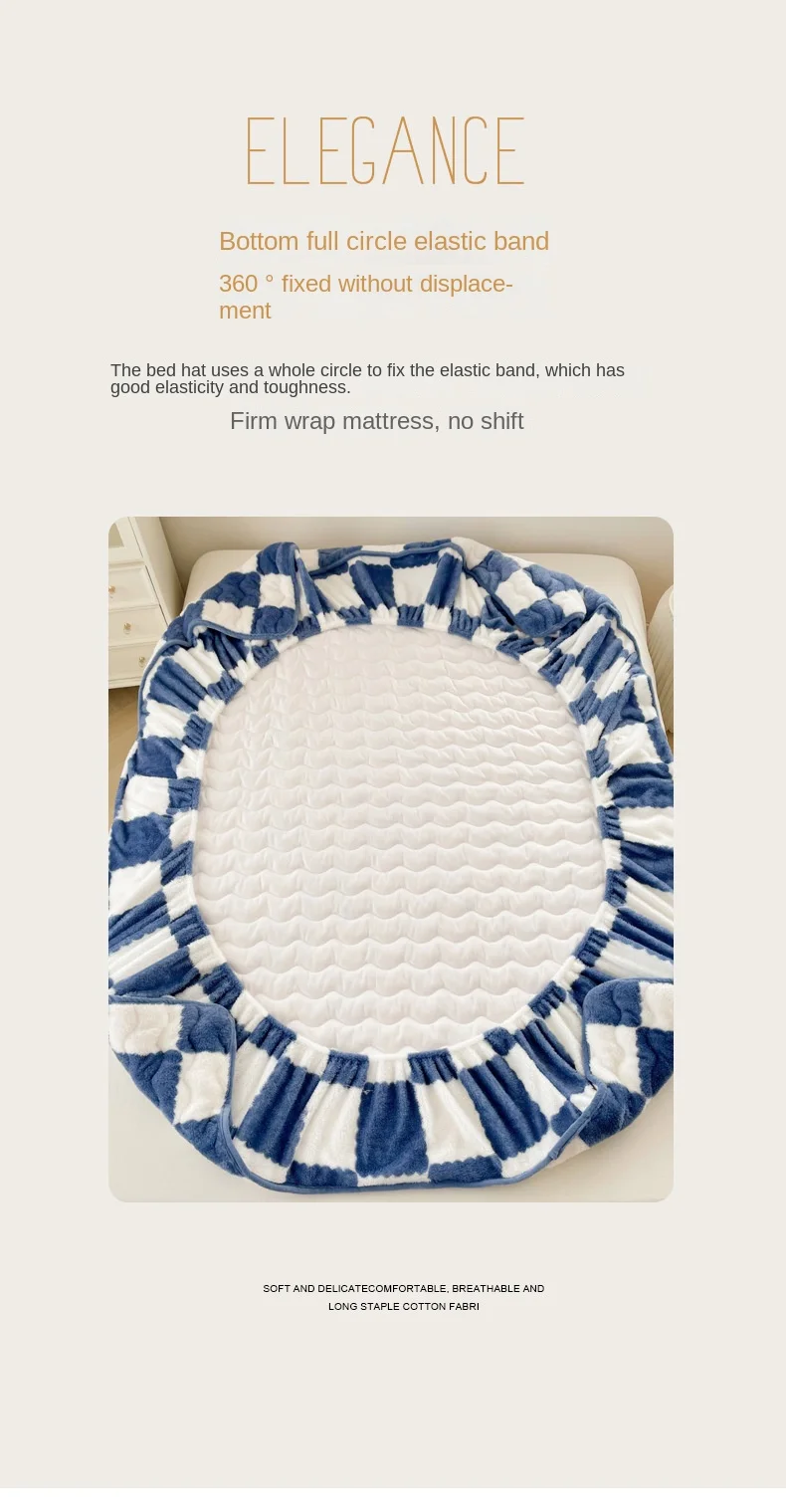 Sc94d2f2bda5542d3937237ae3bbc1a18Q Soft Warm Plush Mattress Protector Cover Winter Couple 2 People Black White Plaid Elastic Fitted Sheet Bed Protection Pad Mallzona