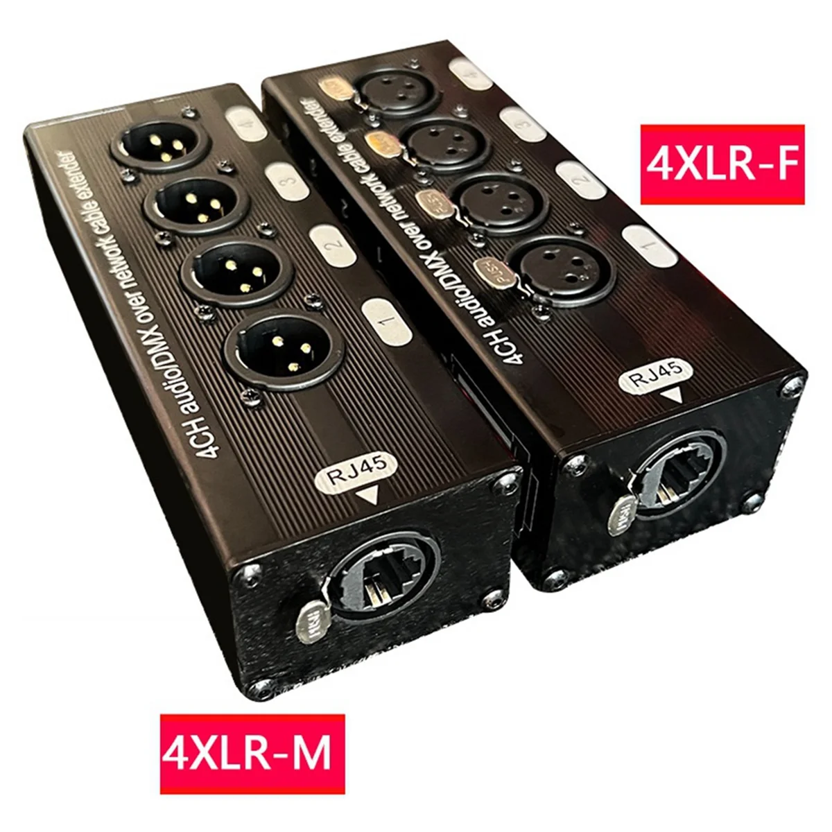 1Pc 4-Channel 3-Pin XLR Audio and DMX over Network Cable Extender, DMX512 Network Signal Extender, Female dmx signal extender