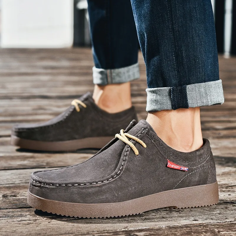 Autumn Men Casual Shoes Suede Leather Work Shoes Male Lace-up Flats Sneakers Platform British Business Party Dress Shoes 38-45 3