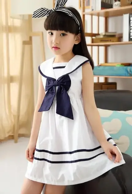 New 2024 Kids Girls Summer Cotton White Bow Princess Dress Children A-Line Casual Dress Clothes For 3 4 5 6 7 8 9 10 Years Old