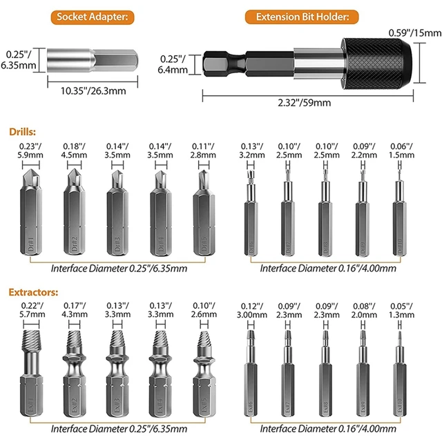 14pcs Damaged Screw Extractor Drill Bit Set Broken Nut Extractor Bolt  Remover Extractor Car Tools Kit 6.35mm -19mm in Tool Box - AliExpress