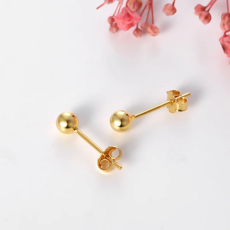 2/3/4/5/6MM 100% Real Sterling Silver 925 Small Cute Gold Plated Ball Stud Earrings Simple Ear Jewelry for Women Girls Stackable