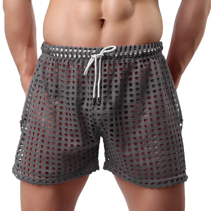 Men's Sexy Big Mesh Hollow Out Boxer Shorts Men Leisure Household Transparent Nets Board Shorts Male Underwear 3