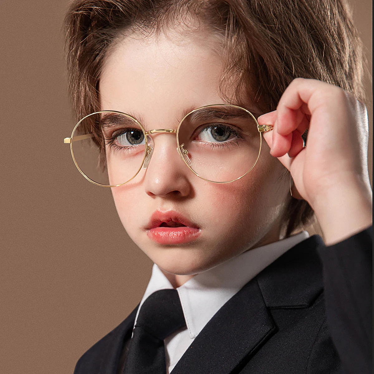 1 PC Boys & Girls 12-16 years old metal round frame campus style anti-blue light glasses, suitable for life wear and matching