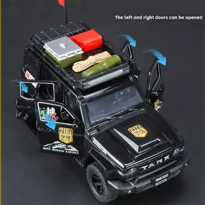1:24 탱크 300 SUV 합금 자동차 모델, 다이캐스트 금속 장난감, 오프로드 자동차 모델, 사운드 라이트, 어린이 선물