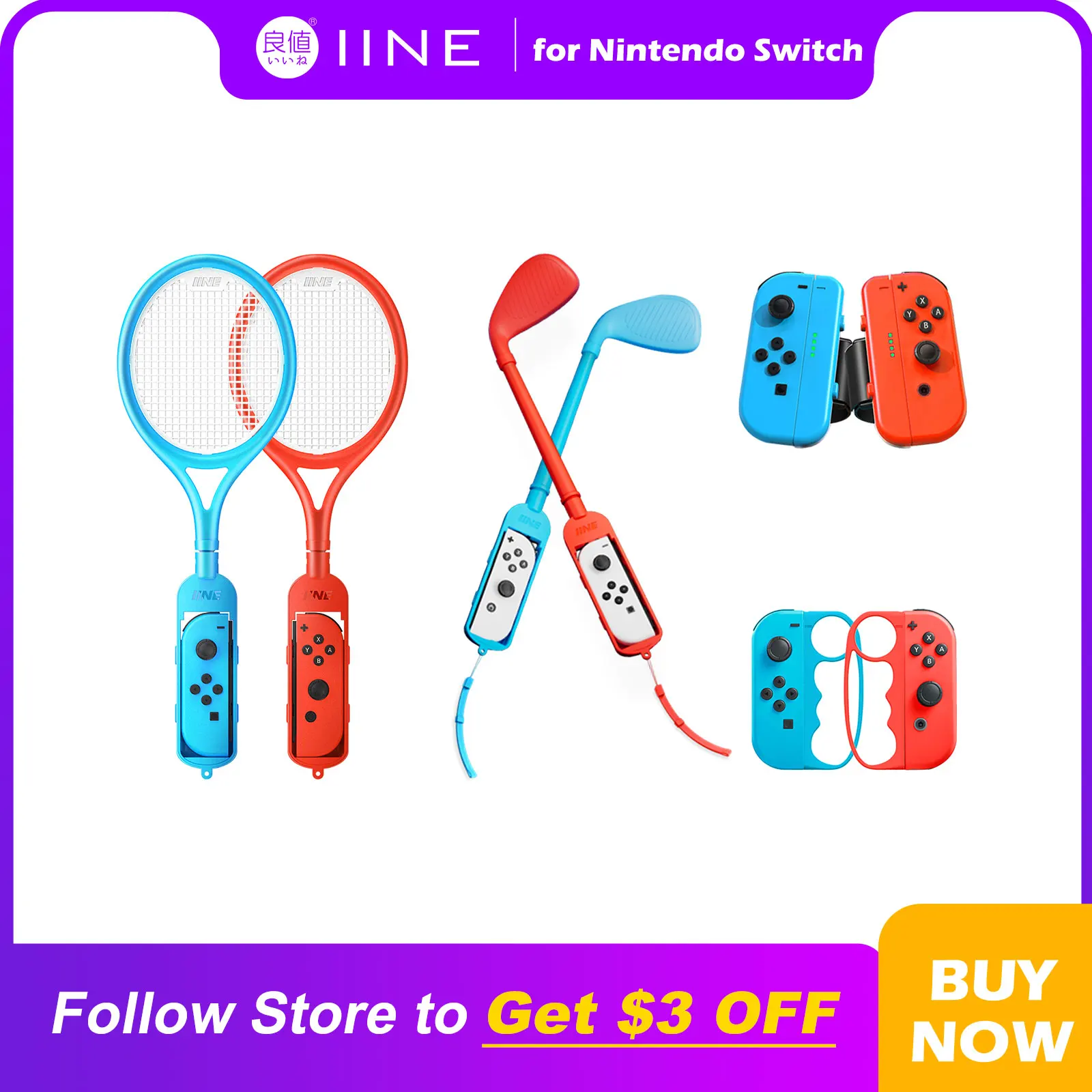 Iine Portable Ns Sports Suits Racchetta Da Tennis Golf Culbs Wristband Compatibile Nintendo Switch/Oled Joypad