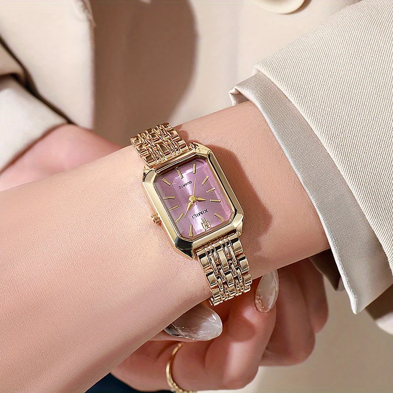 1pc-Women's New Fashion Luxury Stainless Steel Band Watch Minimalist Square Quartz Wristwatch（logo Color Random）