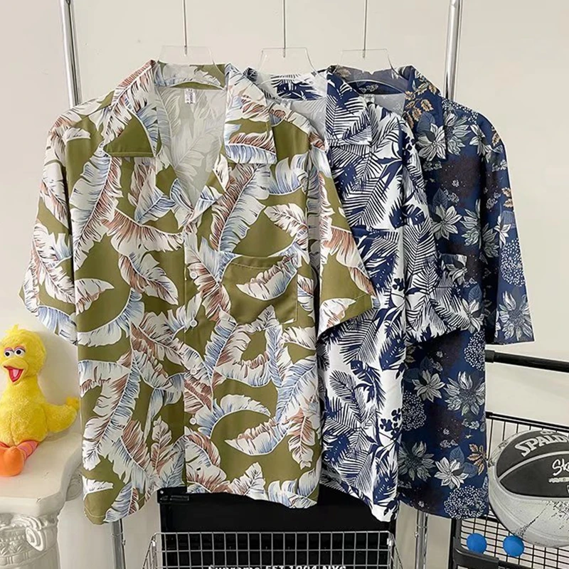 

Summer Becah Short Sleeve Shirts Women Floral Printed Oversized Shirt Female Vintage Korean Loose Blouses Harajuku Tops