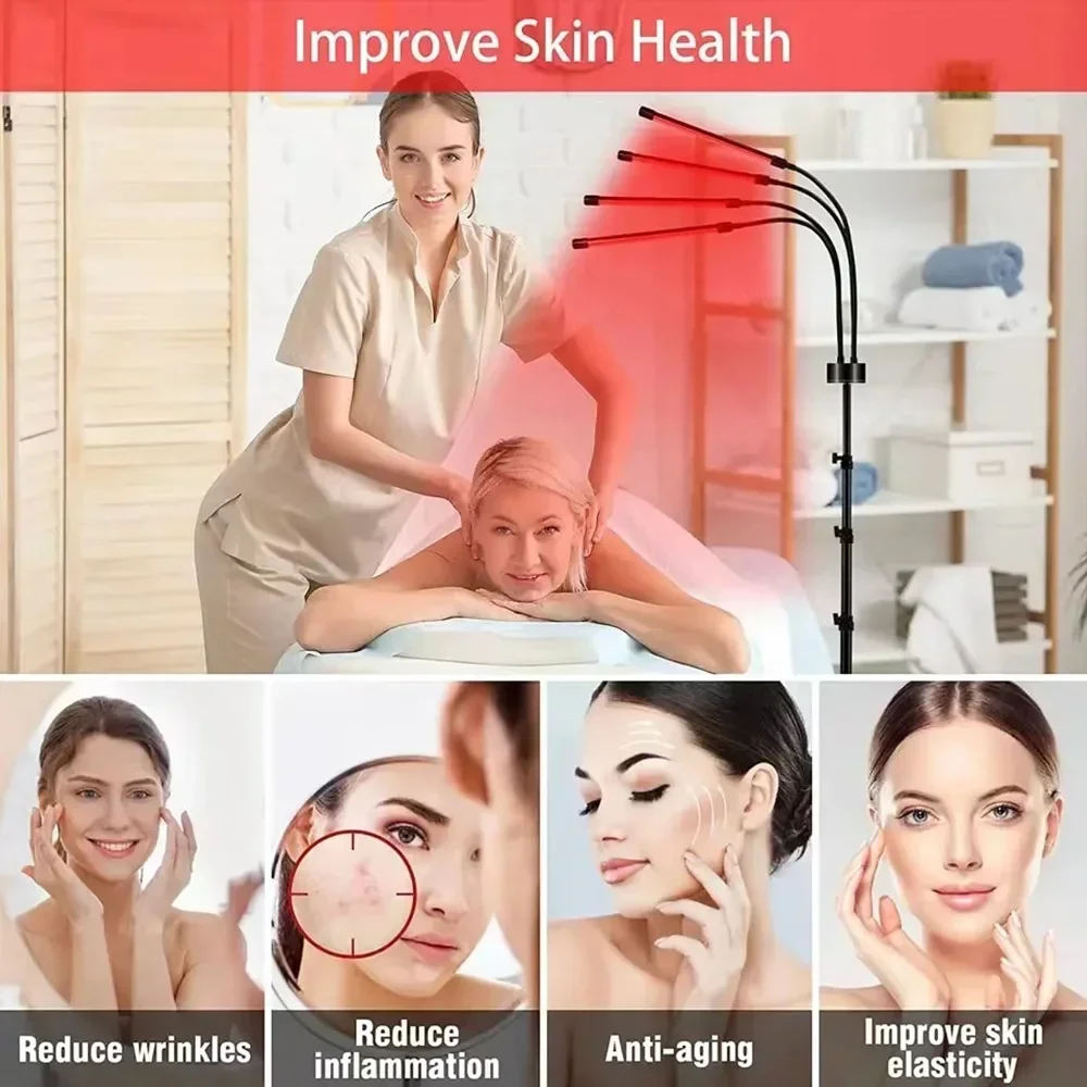 Height Adjustable 4/5 Lamps Red Light Device with 660nm&850nm,Recover Muscle for Skin，Waist,Knee,Head,Shoulder Relief Fatigue