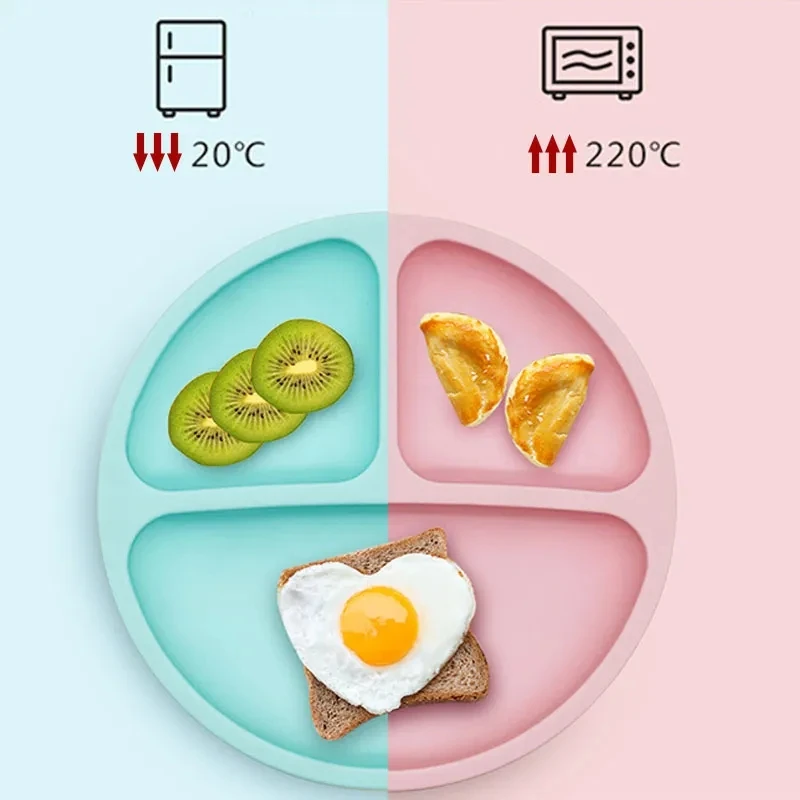 Eco-Friendly Silicone Toddler Suction Plate and Bowl Set with Wood Cutlery