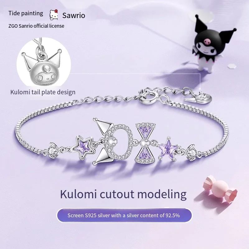 

Оригинальный браслет со звездами Kuromi, серебро 925 пробы, Роскошные браслеты, нишевые изысканные Sanrioed, подарок девушке на день рождения