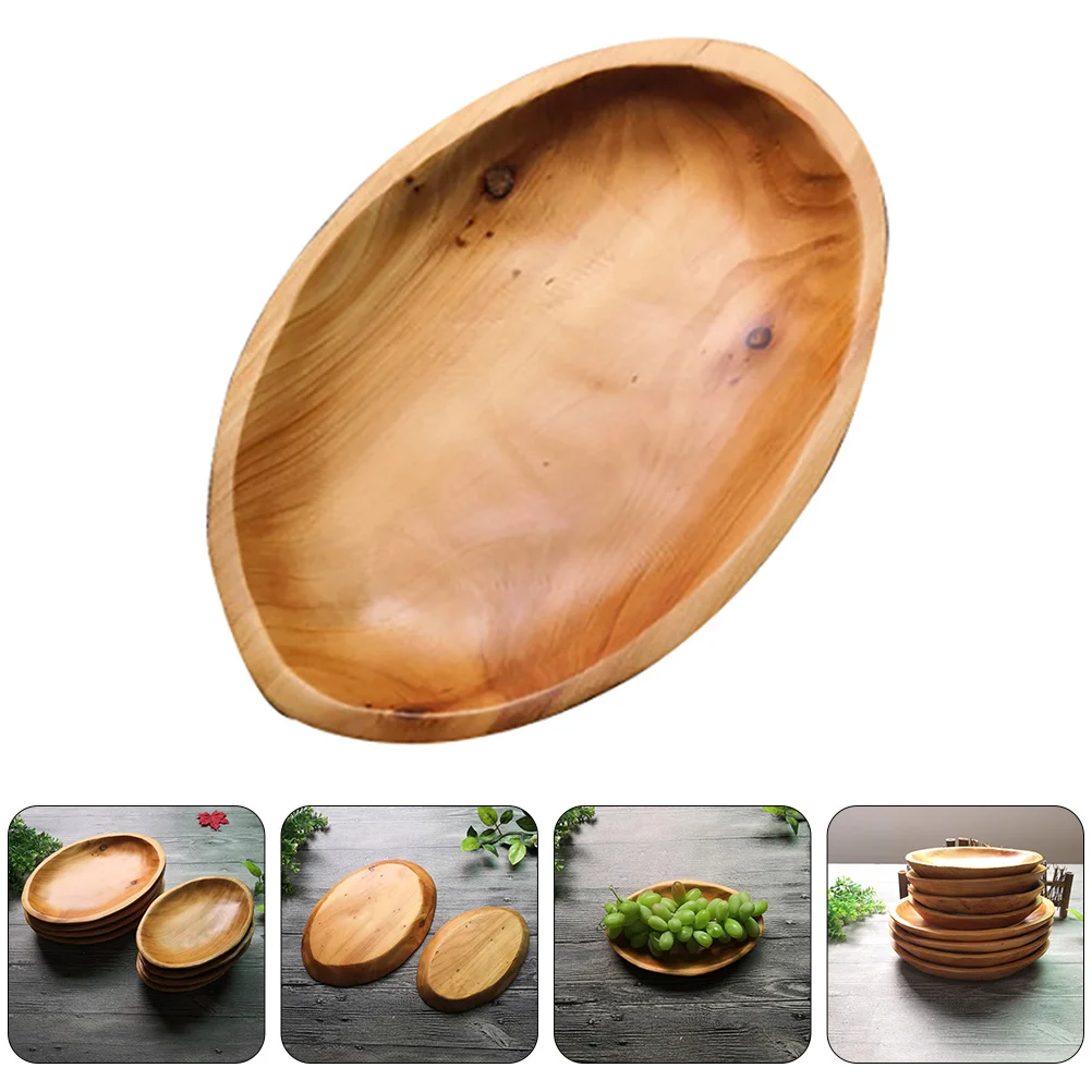 2pcs Solid Wood Fruit Tray Retro Wood Snack Plate Food Serving Tray Oval Decorative Dish Kitchen Tableware Dining Bar Utensil