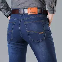 Nouveaux hommes léger luxe Stretch Slim Fit pantalon confortable doux affaires mode droite décontracté Denim pantalon mâle marque vêtements 1