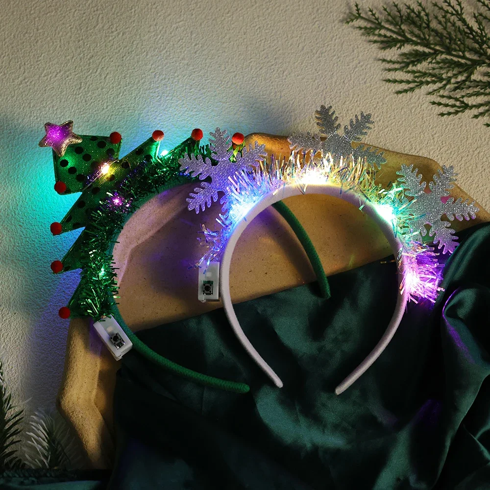 Christmas Luminous Headband Snowflakes Christmas Trees Headband Lovely LED Light Flashing Hair Band Xmas Party Decor