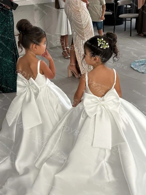 Ivory Flower Girl Dress With Bow Strap Mini Bridal Wedding Dress Kids Ball Gown 1st Communion Frock Customized Vestidos de Noiva 1