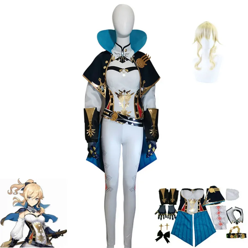 

Game Genshin Impact Cosplay Costume Jean Gunnhildr Aldult Woman Top Pants Cloak Headdress Wig Halloween Rave Party Anime Suit