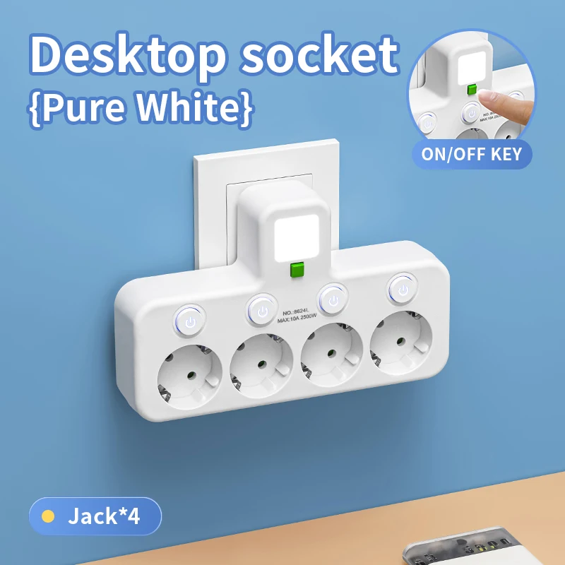 EU Plug Power Strip with 3 AC Outlets and Optional USB Type-C Port