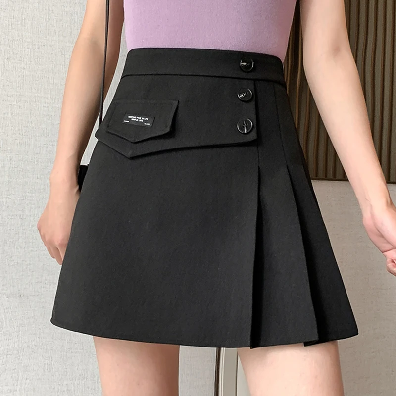 Suit Fabric Women Pleated Skirt Summer Solid A Line High Waist Mini Skirts Harajuku Preppy Style Girls Casual Short Skirt Female golf skirt Skirts